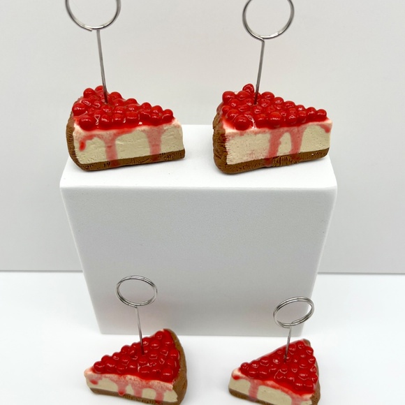 Cherry Cheesecake Place Card Holders –Set of 4 Handmade Clay Dessert Table Decor - Picture 13 of 16